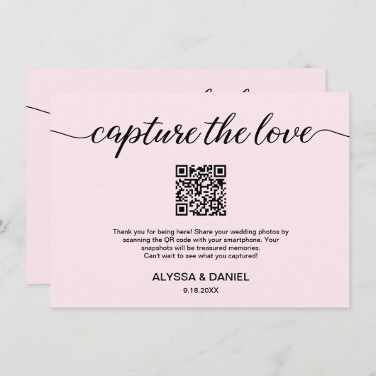 Blush Pink Leg de liefde QR-code trouwfoto vast Informatiekaartje (Voorkant / Achterkant)
