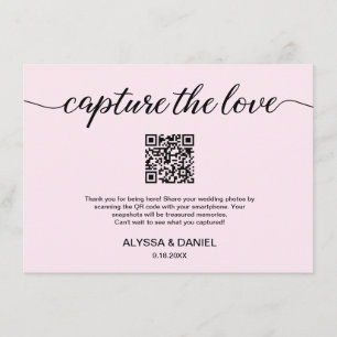 Blush Pink Leg de liefde QR-code trouwfoto vast Informatiekaartje