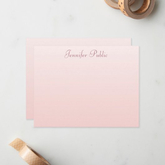 Blush Pink legant hand Script Name Text Simple Notitiekaartje (Voorkant / Achterkant in situ)