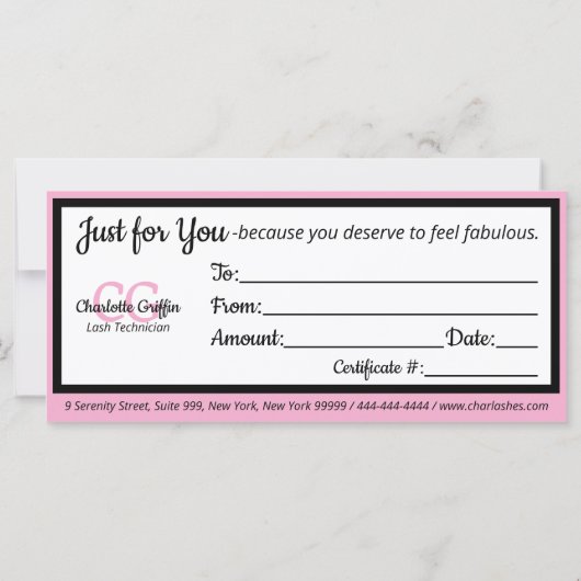 Blush Pink Leopard Lash Beauty Cadeaubon (Achterkant)