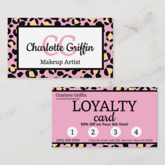 Blush Pink Leopard Print Loyalty Kaart Lash Make-u Visitekaartje