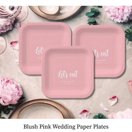 Blush Pink Let's eat Wedding  Papieren Bordje