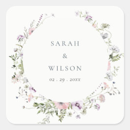 Blush Pink Lila Wildflower Circle Lijst Weddenscha Vierkante Sticker