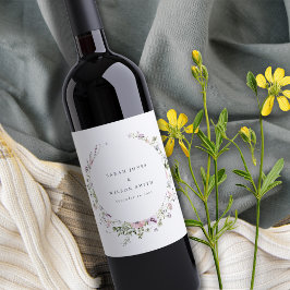 Blush Pink Lila Wildflower Circle Lijst Weddenscha Wijn Etiket