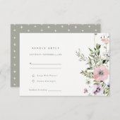 Blush Pink Lila Wildflower Wreatding RSVP Informatiekaartje (Voorkant / Achterkant)
