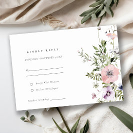 Blush Pink Lila Wildflower Wreatding RSVP Informatiekaartje