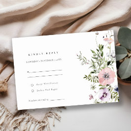 Blush Pink Lila Wildflower Wreatding RSVP Informatiekaartje