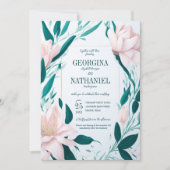 Blush Pink Lilies Emerald Leaves Spring Wedding Kaart (Voorkant)