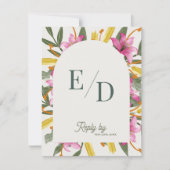 Blush Pink Lily Arched RSVP Card with QR Code Kaartje (Voorkant)
