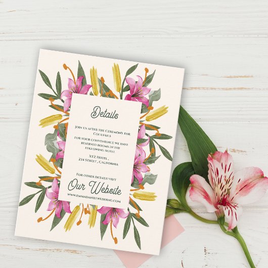 Blush Pink Lily Botanical Wedding Information Informatiekaartje