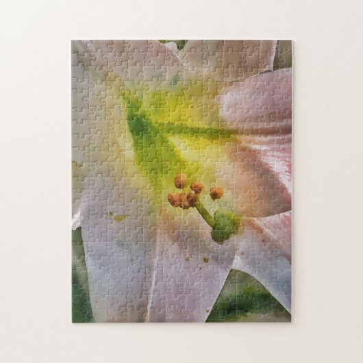 Blush Pink Lily Flower Waterverf Style Art Legpuzzel (Verticaal)