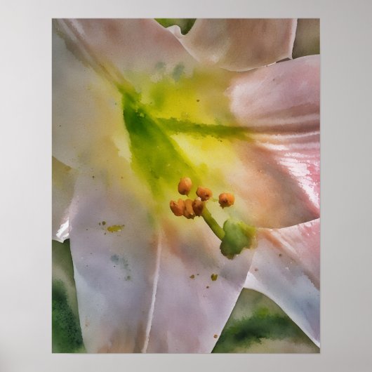 Blush Pink Lily Flower Waterverf Style Art Poster (Voorkant)