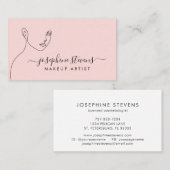 Blush Pink Line Art Logo Make-up Artiest Visitekaartje (Voorkant / Achterkant)