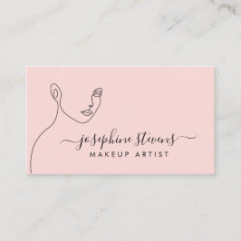 Blush Pink Line Art Logo Make-up Artiest Visitekaartje