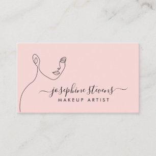 Blush Pink Line Art Logo Make-up Artiest Visitekaartje