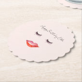 Blush Pink Lips and Eyelashes Birthday Kartonnen Onderzetters (Gekanteld)