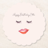 Blush Pink Lips and Eyelashes Birthday Kartonnen Onderzetters (Voorkant)