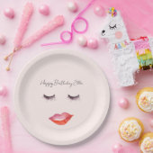 Blush Pink Lips and Eyelashes Birthday Papieren Bordje (Feest)