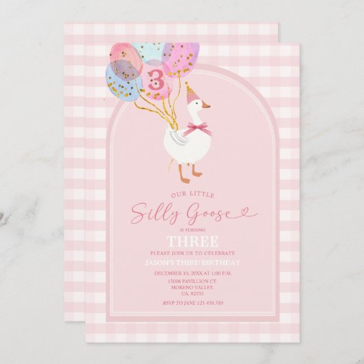 Blush Pink Little Gekke Goose 3e Verjaardag Kaart (Voorkant / Achterkant)