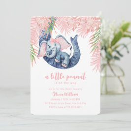 Blush Pink Little Peanut Baby Elephant Baby Shower Kaart