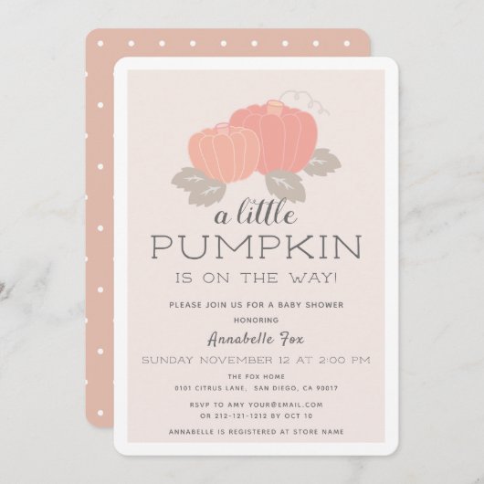 Blush Pink Little Pumpkin Baby shower Kaart (Voorkant / Achterkant)