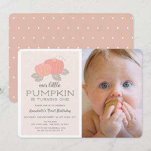 Blush Pink Little Pumpkin Girl Foto 1e verjaardag Kaart