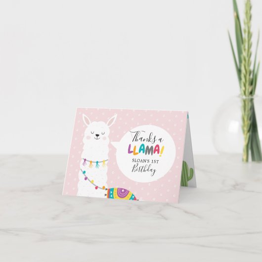 Blush Pink Llama Cactus Foto Bedankt Kaart (Voorkant)