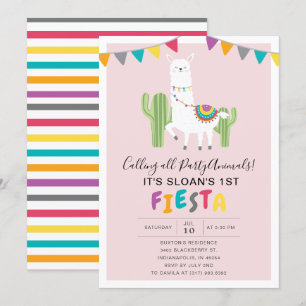 Blush Pink Llama Fiesta Birthday Party Kaart