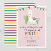 Blush Pink Llama Fiesta verjaardagsfeestje Kaart (Voorkant / Achterkant)