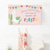 Blush Pink Llama Fun Cactus Birthday Party Welkom Spandoek (Insitu)