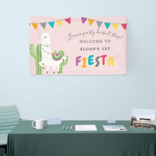 Blush Pink Llama Fun Cactus Birthday Party Welkom Spandoek (Beurs)