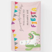 Blush Pink Llama Fun Cactus Birthday Party Welkom Spandoek (Verticaal)