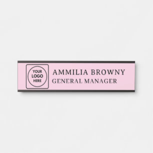Blush Pink Logo Modern Employee Staff Branding Deurbordje