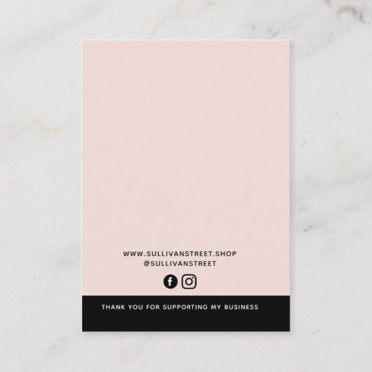 Blush Pink Logo Necklace Earing Display Card Contactkaartje (Achterkant)