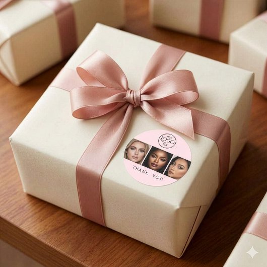 Blush Pink Logo Photo Makeup Thank You Ronde Sticker