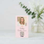 Blush Pink Logo QR Code Photo Lashes and Brows Visitekaartje (Staand voorkant)