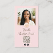 Blush Pink Logo QR Code Photo Lashes and Brows Visitekaartje (Voorkant)