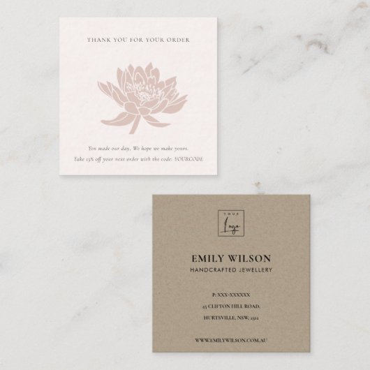 BLUSH PINK LOTUS FLORA LOGO TOONT DANK U VIERKANTE VISITEKAARTJE (Voorkant / Achterkant)