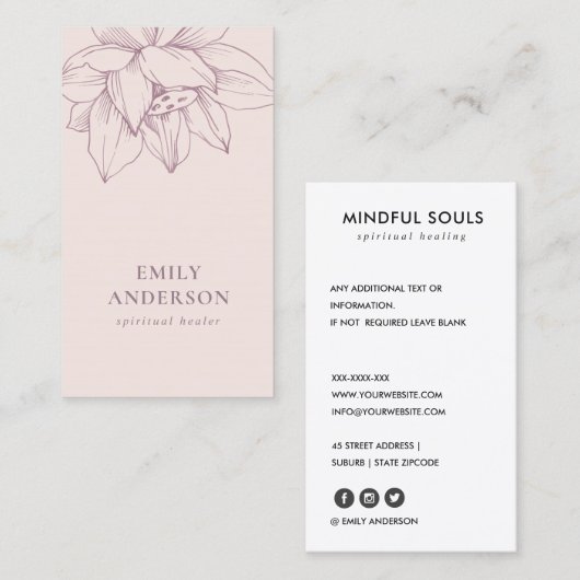 BLUSH PINK LOTUS SIMPLE REIKI SPIRITUELE HEALER VISITEKAARTJE (Voorkant / Achterkant)