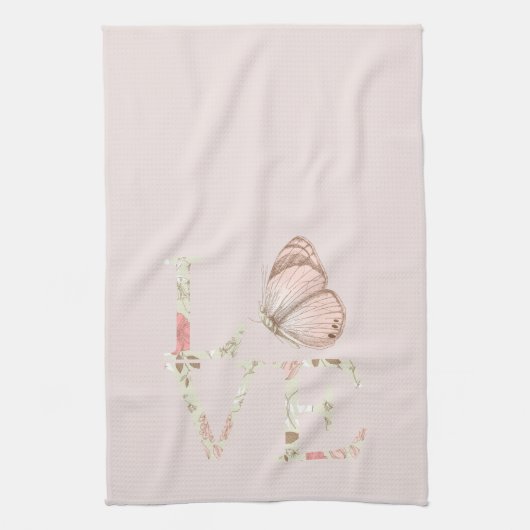 Blush Pink Love Butterfly Floral Theedoek (Verticaal)