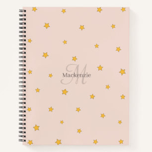 Blush Pink Lucky Stars Monogram Spiral Notitieboek