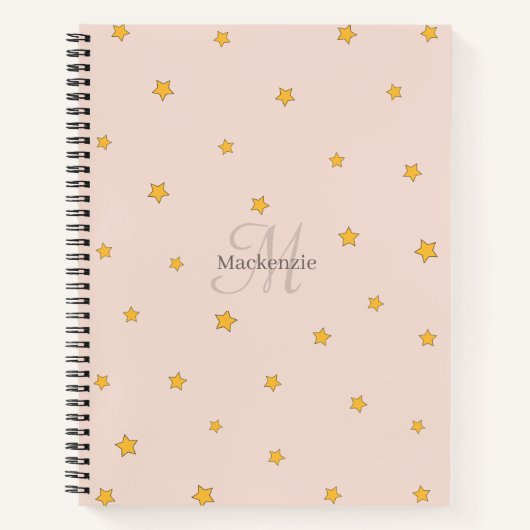 Blush Pink Lucky Stars Monogram Spiral Notitieboek (Voorkant)