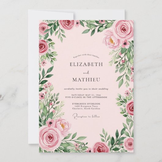 Blush Pink Luminous Botanical Wedding Kaart (Voorkant)