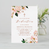 Blush Pink Magnolia and Hydrangea Baby Dedication Folie Uitnodiging (Staand Voorkant)