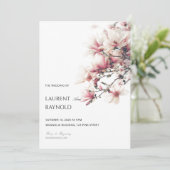 Blush Pink Magnolia Botanical Watercolor Wedding Kaart (Staand voorkant)