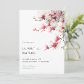 Blush Pink Magnolia Botanical Watercolor Wedding  Kaart (Staand voorkant)