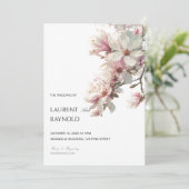 Blush Pink Magnolia Botanical Watercolor Wedding Kaart (Staand voorkant)