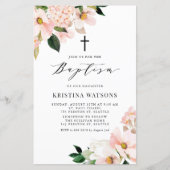 Blush Pink Magnolia en Hydrangea Baptism Invite (Voorkant)
