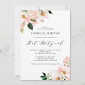 Blush Pink Magnolia en Hydrangea Bat Mitzvah Kaart (Voorkant)