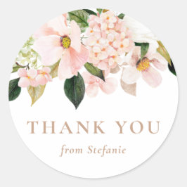 Blush Pink Magnolia en Hydrangea Dank u Ronde Sticker